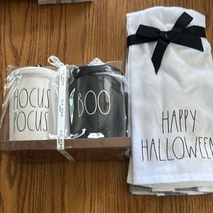 Rae Dunn Halloween cannister  and Towel Set